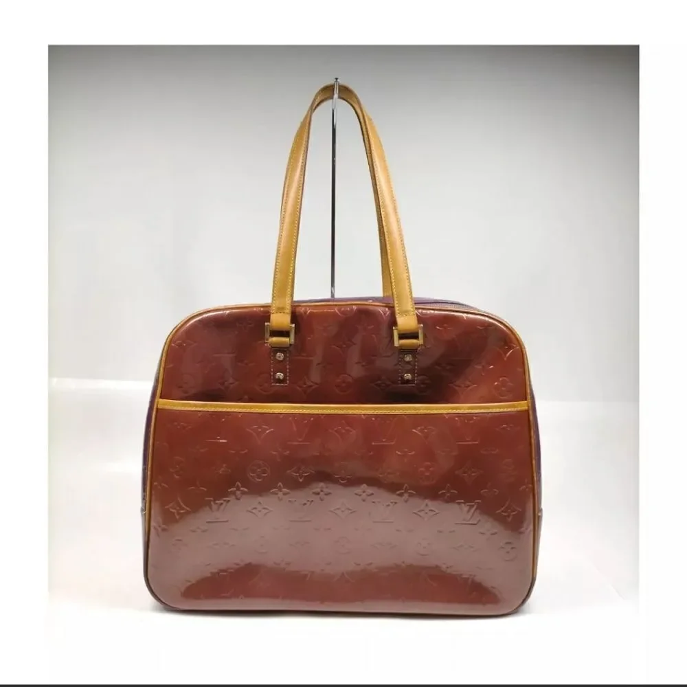 Authentic Louis Vuitton LV Hand Bag M91081 Sutton Purple/Bronze Vernis 2104323.